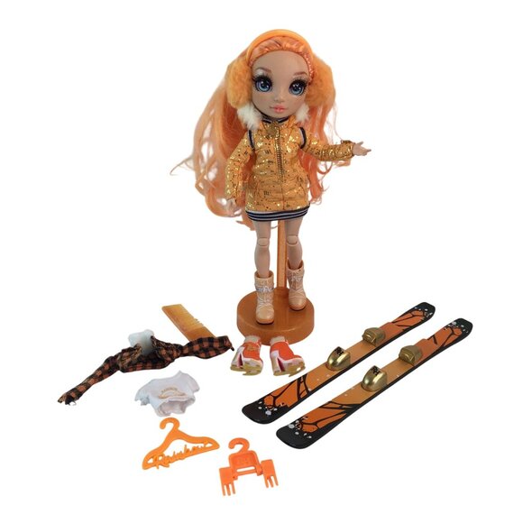 Rainbow High Winter Break Poppy Rowan Orange Doll Skis Ice Skates Stand - Picture 1 of 14